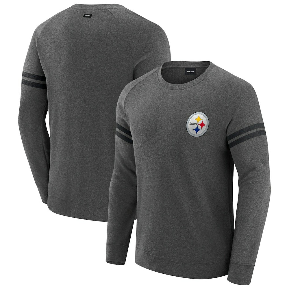 Pittsburgh Steelers J. Palmer Players Lounge Raglan Tri-Blend Sweatshirt Dark Heather Gray | NFL
