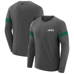 New York Jets J. Palmer Players Lounge Raglan Tri-Blend Sweatshirt Dark Heather Gray | NFL