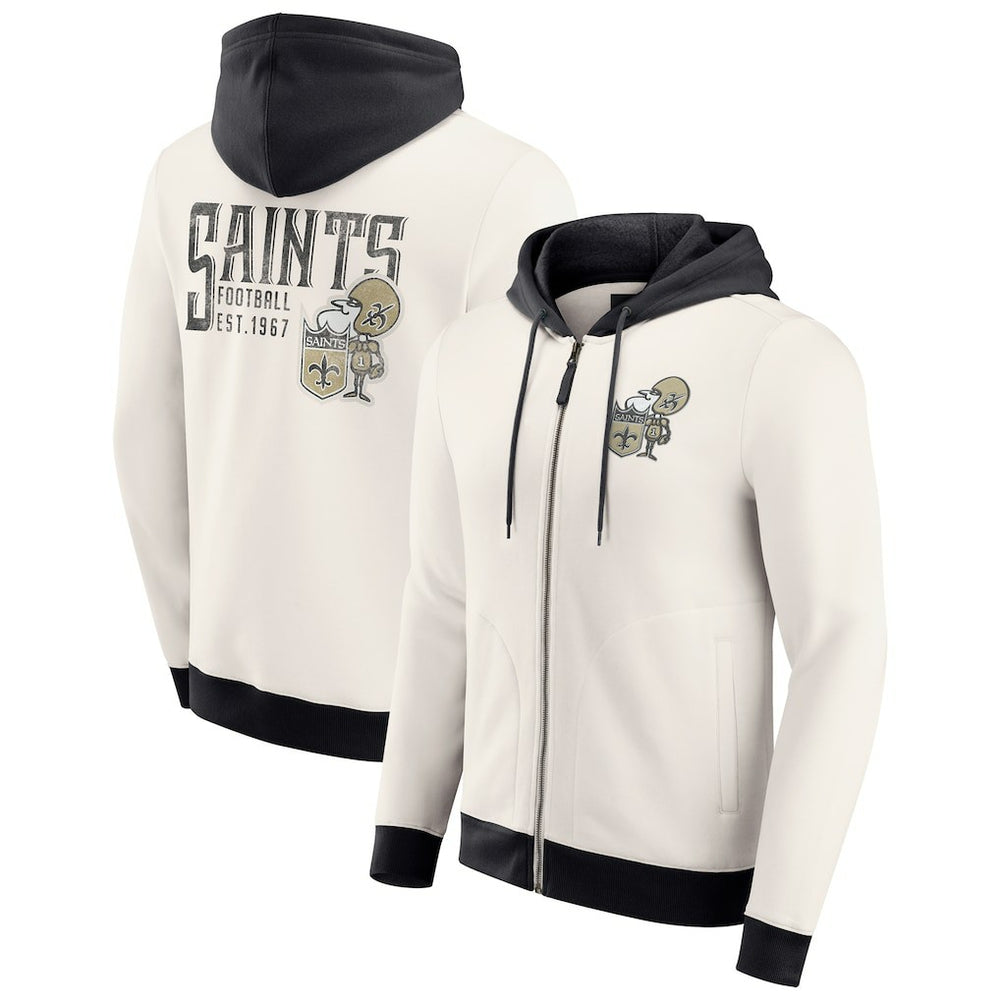 New Orleans Saints Darius Rucker Collection Distressed Graphics Full-Zip Hoodie Cream | Fanatics
