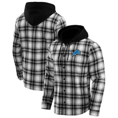 Detroit Lions NFL x Darius Rucker Collection Plaid Flannel Quilted Full-Snap Hooded Shacket Black | Fanatics