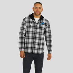 Detroit Lions NFL x Darius Rucker Collection Plaid Flannel Quilted Full-Snap Hooded Shacket Black | Fanatics