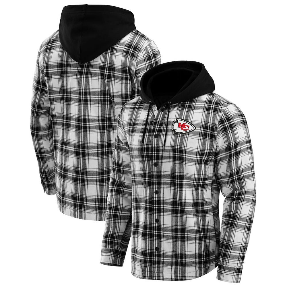 Kansas City Chiefs NFL x Darius Rucker Collection Plaid Flannel Quilted Full-Snap Hooded Shacket Black | Fanatics