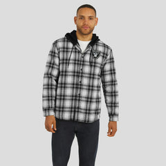 Las Vegas Raiders NFL x Darius Rucker Collection Plaid Flannel Quilted Full-Snap Hooded Shacket Black | Fanatics