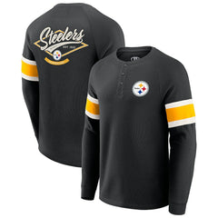 Pittsburgh Steelers Darius Rucker Collection Waffle-Knit Raglan Long Sleeve Henley T-Shirt Black | Fanatics