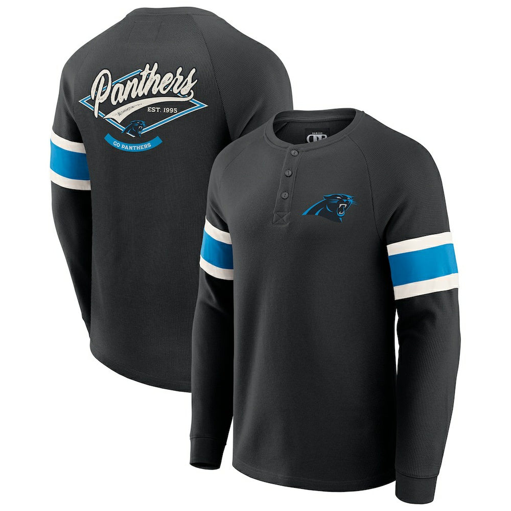 Carolina Panthers Darius Rucker Collection Waffle-Knit Raglan Long Sleeve Henley T-Shirt Black | Fanatics
