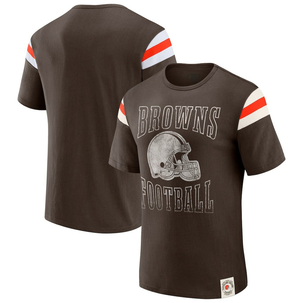 Cleveland Browns Darius Rucker Collection Football Stripe Sleeve T-Shirt Brown | Fanatics