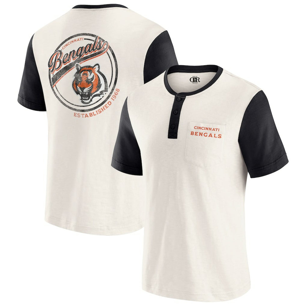 Cincinnati Bengals Darius Rucker Collection Henley Colorblock Slub Pocket T-Shirt Cream | Fanatics