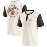 Cleveland Browns Darius Rucker Collection Henley Colorblock Slub Pocket T-Shirt Cream | Fanatics