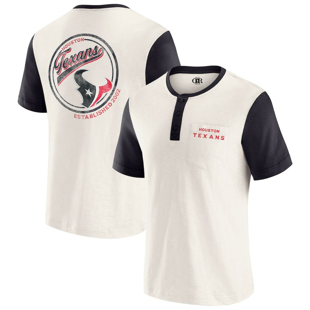 Houston Texans Darius Rucker Collection Henley Colorblock Slub Pocket T-Shirt Cream | Fanatics