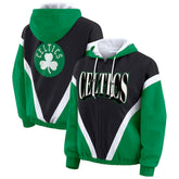 Boston Celtics WEAR by Erin Andrews Women's Colorblock Full-Zip Hoodie Windbreaker Jacket Black/Kelly Green - NBA