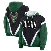 Milwaukee Bucks WEAR by Erin Andrews Women's Colorblock Full-Zip Hoodie Windbreaker Jacket Black/Hunter Green - NBA