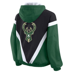 Milwaukee Bucks WEAR by Erin Andrews Women's Colorblock Full-Zip Hoodie Windbreaker Jacket Black/Hunter Green - NBA