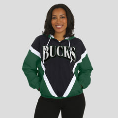 Milwaukee Bucks WEAR by Erin Andrews Women's Colorblock Full-Zip Hoodie Windbreaker Jacket Black/Hunter Green - NBA
