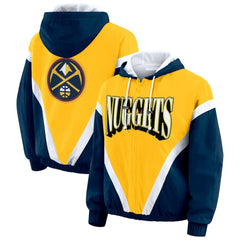 Denver Nuggets WEAR by Erin Andrews Women's Colorblock Full-Zip Hoodie Windbreaker Jacket Gold/Navy - NBA