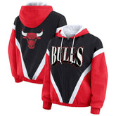 Chicago Bulls WEAR by Erin Andrews Women's Colorblock Full-Zip Hoodie Windbreaker Jacket Black/Red - NBA