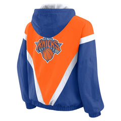 New York Knicks WEAR by Erin Andrews Women's Colorblock Full-Zip Hoodie Windbreaker Jacket Orange/Royal - NBA