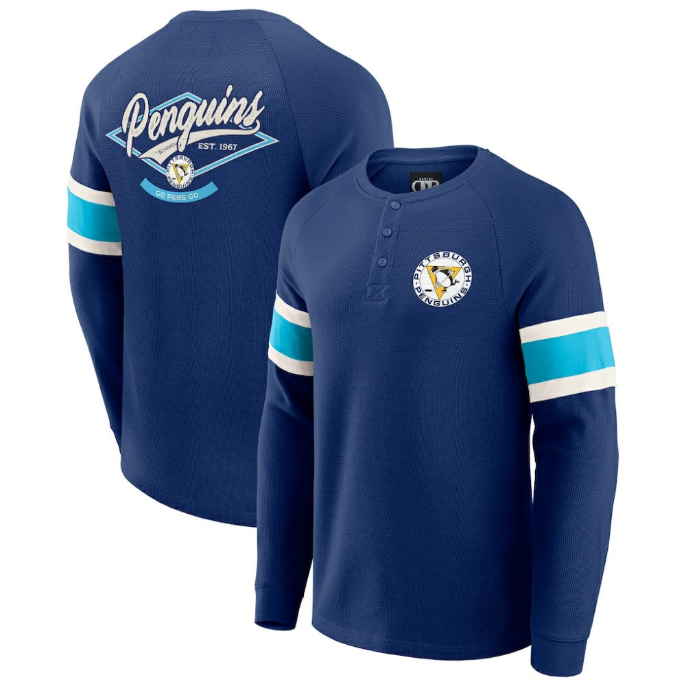 Pittsburgh Penguins Darius Rucker Collection by Fanatics Waffle-Knit Raglan Long Sleeve Henley T-Shirt - Navy - NHL