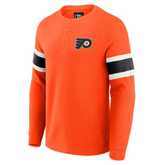 Philadelphia Flyers Darius Rucker Collection by Fanatics Waffle-Knit Raglan Long Sleeve Henley T-Shirt - Orange - NHL