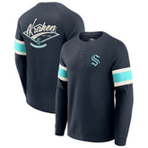 Seattle Kraken Darius Rucker Collection by Fanatics Waffle-Knit Raglan Long Sleeve Henley T-Shirt - Deep Sea Blue - NHL
