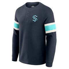 Seattle Kraken Darius Rucker Collection by Fanatics Waffle-Knit Raglan Long Sleeve Henley T-Shirt - Deep Sea Blue - NHL