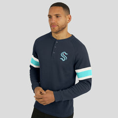 Seattle Kraken Darius Rucker Collection by Fanatics Waffle-Knit Raglan Long Sleeve Henley T-Shirt - Deep Sea Blue - NHL