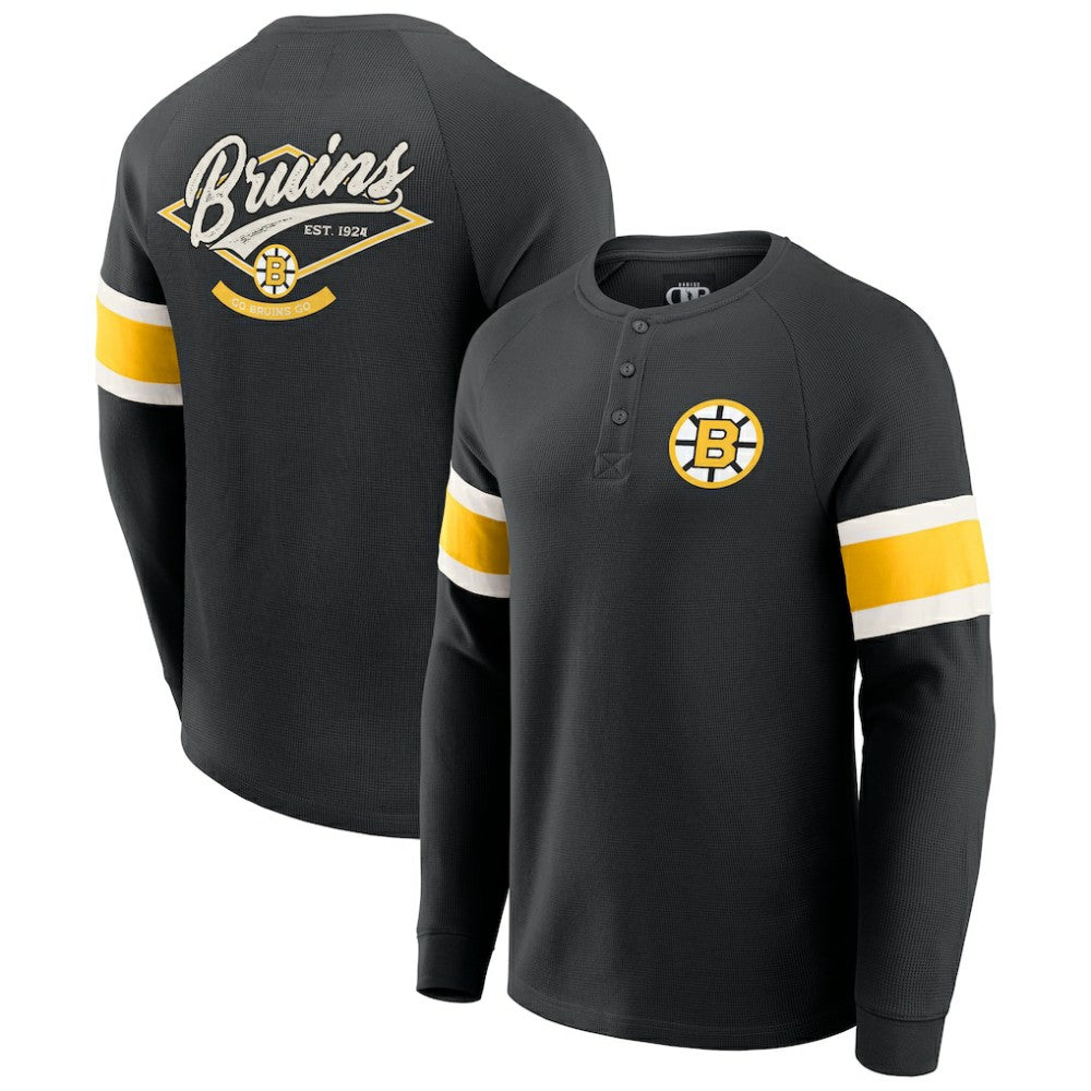 Boston Bruins Darius Rucker Collection by Fanatics Waffle-Knit Raglan Long Sleeve Henley T-Shirt - Black - NHL