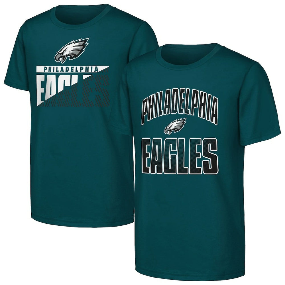 Philadelphia Eagles Outerstuff Youth Never Quit 2-Pack T-Shirt Set Midnight Green | NFL