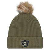 Las Vegas Raiders New Era Women's 2025 Salute to Service Cuffed Knit Hat with Pom Dark Green | NFL