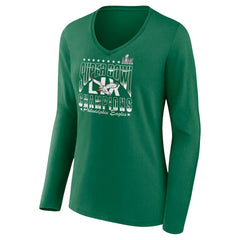 Philadelphia Eagles Women's Super Bowl LIX Champions Retro Logo Long Sleeve V-Neck T-Shirt Kelly Green | Fanatics