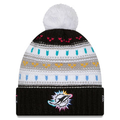 Miami Dolphins New Era Women's 2025 NFL Crucial Catch Cuffed Knit Hat with Pom Black | NFL