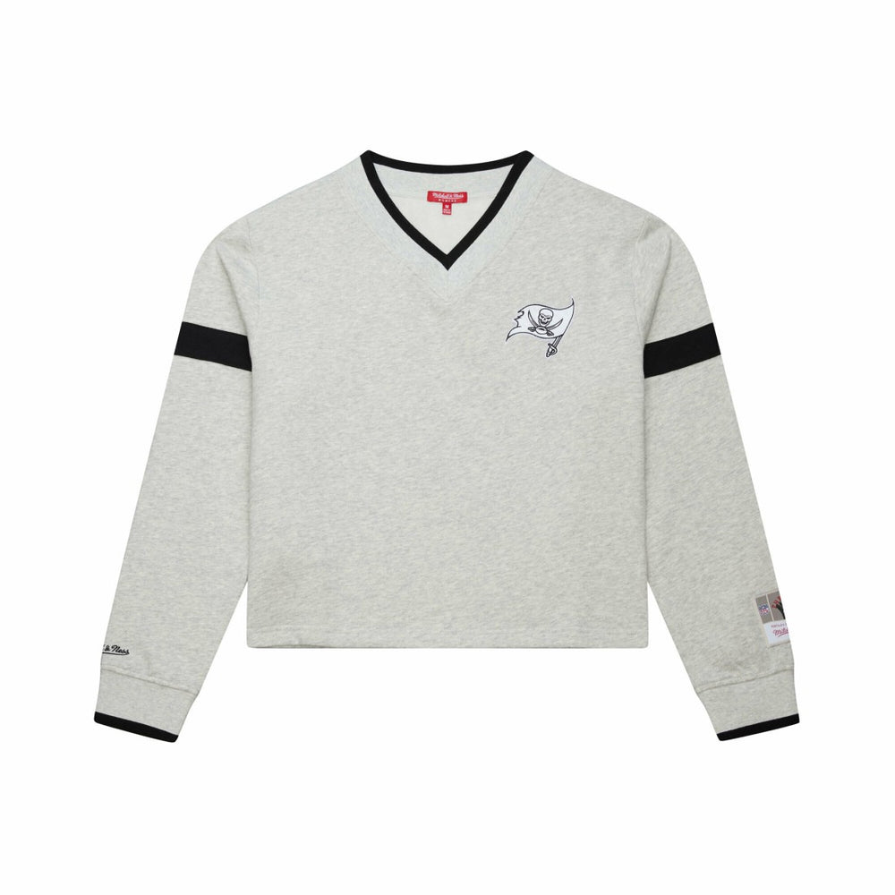 Tampa Bay Buccaneers Women's Cropped V-Neck Sweatshirt Gray | Mitchell & Ness