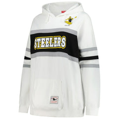 Pittsburgh Steelers Women's Plus Size Head Coach Throwback Pullover Hoodie White | Mitchell & Ness