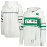 Philadelphia Eagles Women's Plus Size Head Coach Throwback Pullover Hoodie White | Mitchell & Ness