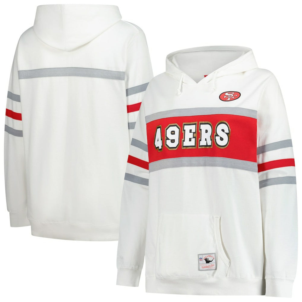 San Francisco 49ers Women's Plus Size Head Coach Throwback Pullover Hoodie White | Mitchell & Ness