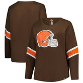 Cleveland Browns Women's Plus Size Redzone 3/4-Sleeve Scoop Neck T-Shirt Brown | Fanatics