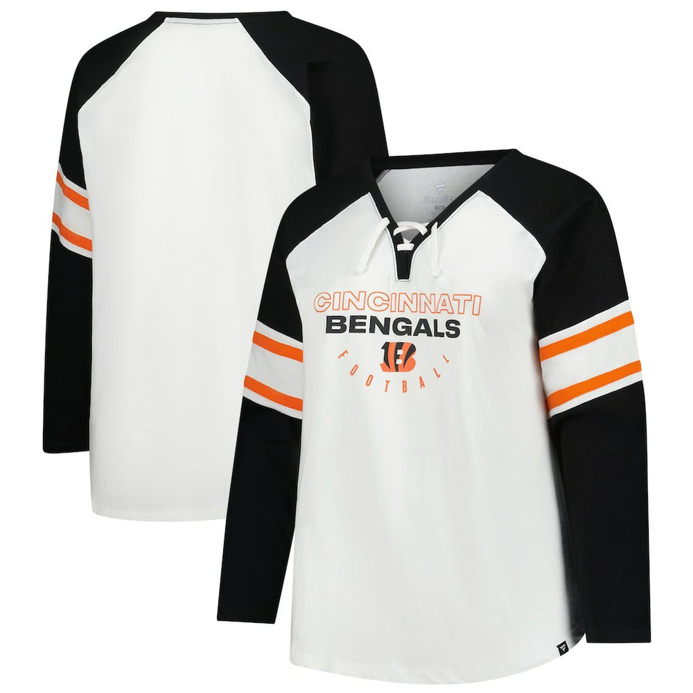 Cincinnati Bengals Women's Plus Size Redzone Lace Up Long Sleeve T-Shirt White | Fanatics