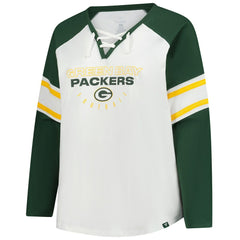 Green Bay Packers Women's Plus Size Redzone Lace Up Long Sleeve T-Shirt White | Fanatics