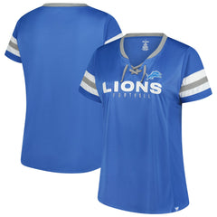 Detroit Lions Women's Plus Size Rhinestone Redzone Athena Lace-Up Notch Neck T-Shirt Blue | Fanatics