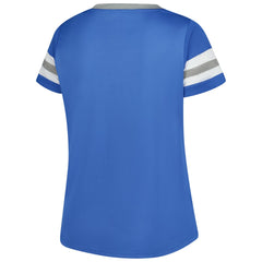 Detroit Lions Women's Plus Size Rhinestone Redzone Athena Lace-Up Notch Neck T-Shirt Blue | Fanatics