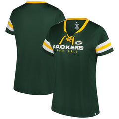Green Bay Packers Women's Plus Size Rhinestone Redzone Athena Lace-Up Notch Neck T-Shirt Green | Fanatics