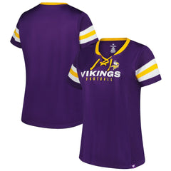 Minnesota Vikings Women's Plus Size Rhinestone Redzone Athena Lace-Up Notch Neck T-Shirt Purple | Fanatics