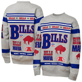 Buffalo Bills Youth Throwback All-Over Print Fleece Sweatshirt Gray | Mitchell & Ness