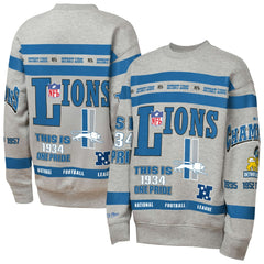 Detroit Lions Youth Throwback All-Over Print Fleece Sweatshirt Gray | Mitchell & Ness