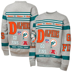 Miami Dolphins Youth Throwback All-Over Print Fleece Sweatshirt Gray | Mitchell & Ness