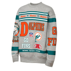 Miami Dolphins Youth Throwback All-Over Print Fleece Sweatshirt Gray | Mitchell & Ness
