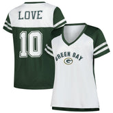 Jordan Love Green Bay Packers Women's Plus Size Bling V-Neck T-Shirt White | Fanatics