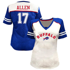 Josh Allen Buffalo Bills Women's Plus Size Bling V-Neck T-Shirt White | Fanatics