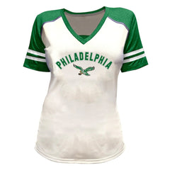 Saquon Barkley Philadelphia Eagles Women's Plus Size Bling V-Neck T-Shirt White | Fanatics