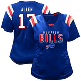 Josh Allen Buffalo Bills Women's Plus Size Name & Number Raglan Lace V-Neck T-Shirt Royal | Fanatics