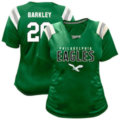 Saquon Barkley Philadelphia Eagles Women's Plus Size Name & Number Raglan Lace V-Neck T-Shirt Kelly Green | Fanatics